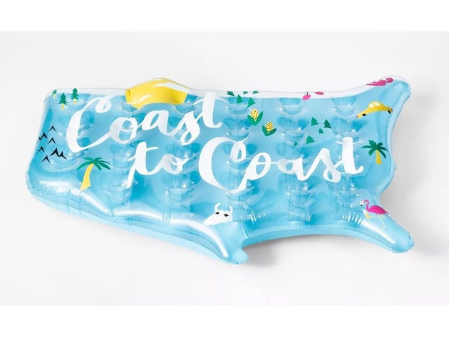 Sun Squad Coast To Coast Map Pool Float, Made of Thick Vinyl Printed and Holds Up to 200 Pounds, Blue