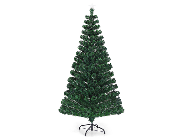 Costway Fiber Optic 6'Pre-Lit Artificial Christmas Tree 230 Lights Top - Green