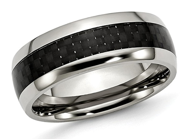 Mens Chisel 8mm Stainless Steel and Carbon Fiber Wedding Band - 13