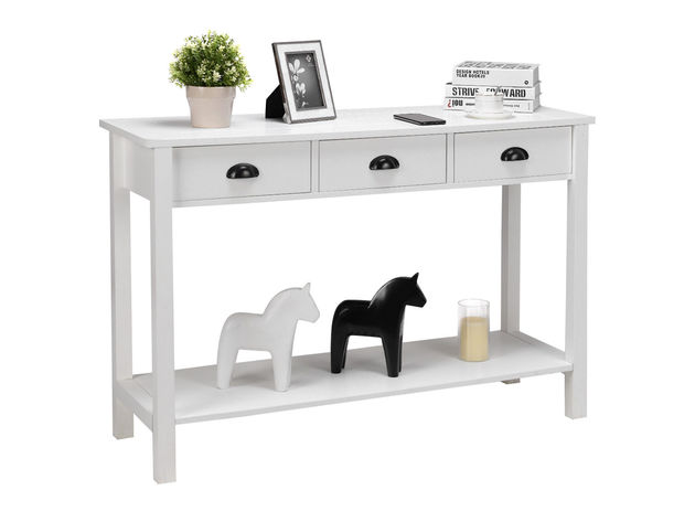 Costway 47" Console Table Hall Table Side Desk Accent Table Drawers Shelf Entryway White - White