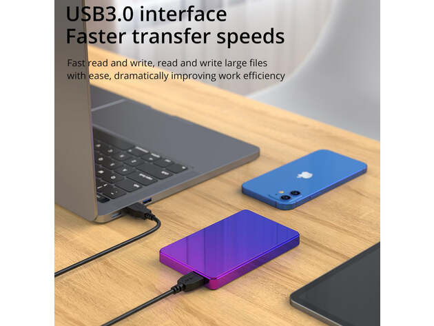 Slim Portable USB 3.0 External Hard Drive 1TB (Purple/Blue Gradient)