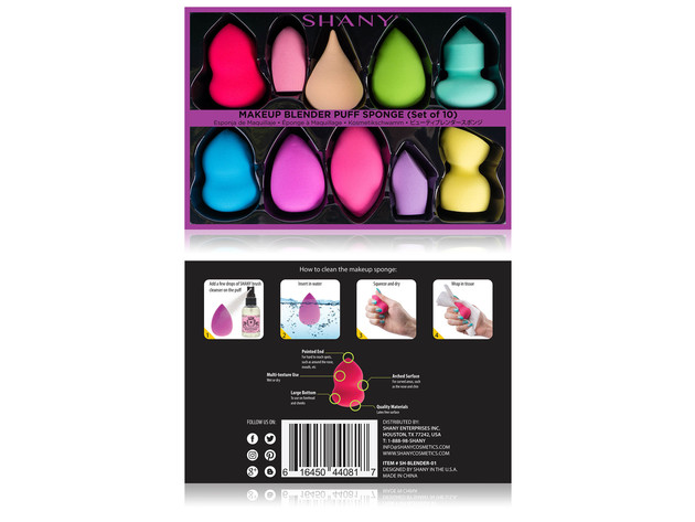 SHANY Makeup Premium Beauty Sponge Blender Puff Set -  Latex-free & Vegan , Multipurpose Shapes & Colors - Set of 10