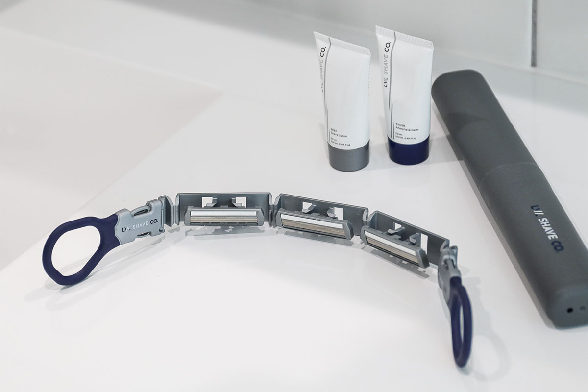 A shaving set featuring three interconnected razors