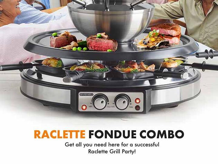 strottenhoofd Maak los uitbarsting GIVENEU Electric Raclette Grill Cheese Fondue Combo Set | StackSocial