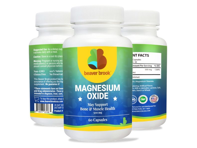 Beaver Brook Magnesium Oxide 500mg Dietary Supplement - 120