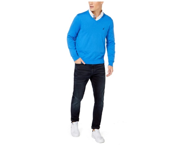 Nautica Men's Lightweight Jersey V-Neck Sweater Blue Size Medium