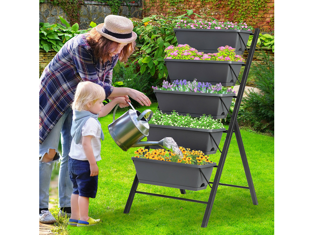 Costway 4 FT Vertical Raised Garden Bed 5-Tier Planter Box for Patio Balcony Flower Herb Gray