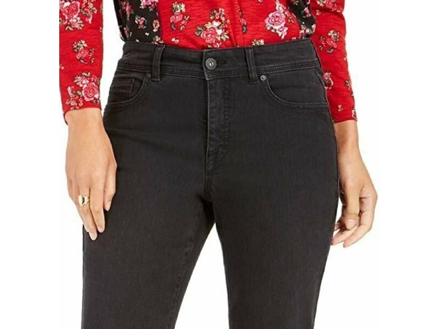 Style & Co Women's Tummy-Control Straight-Leg Jeans Black Size 16