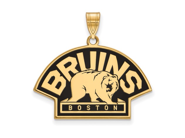 SS 14k Yellow Gold Plated NHL Boston Bruins LG Enamel Pendant