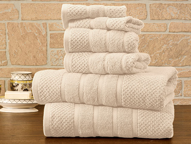 6-Piece Bibb Home 100% Egyptian Cotton Towel Set (Popcorn/Ivory)