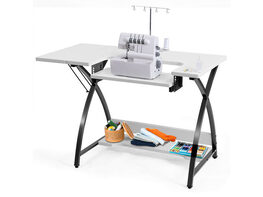 Costway Sewing Craft Table Computer Desk with Adjustable Platform Folding Side Shelf - White