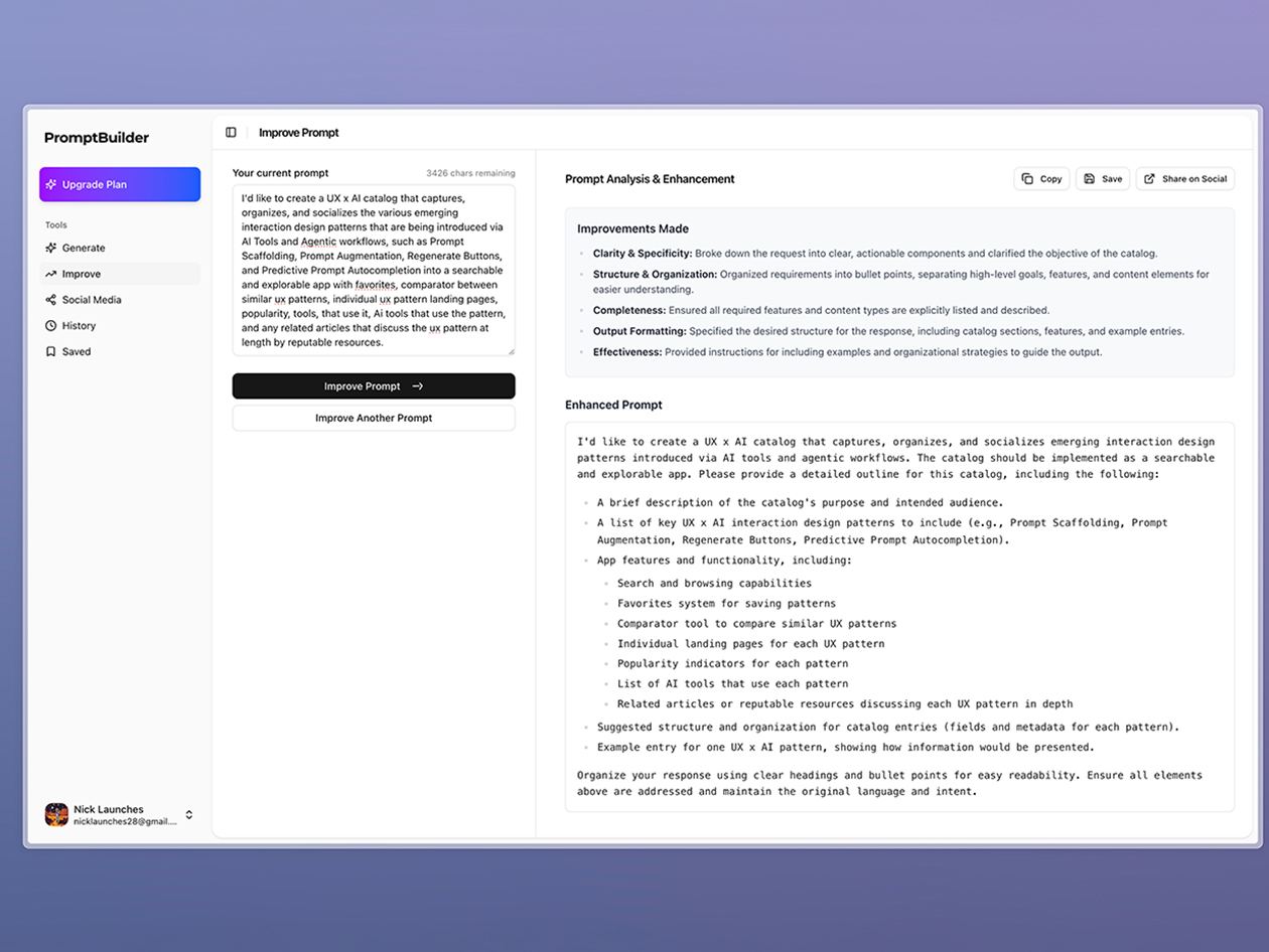 PromptBuilder - AI Prompt Engineer: Lifetime Subscription (Pro Plan)