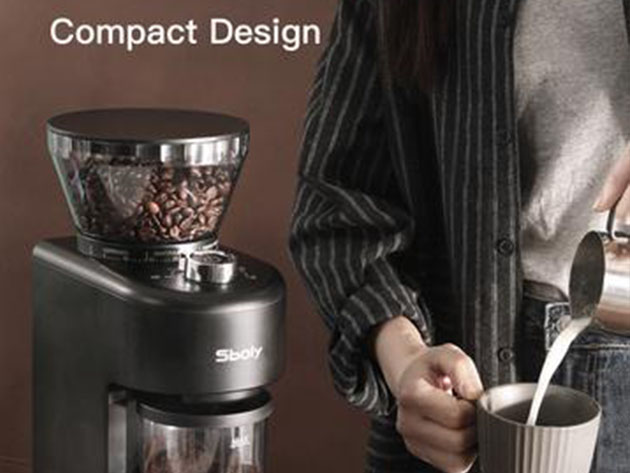 Sboly Adjustable Conical Burr 15-Setting Coffee Grinder for 2-12 Cups