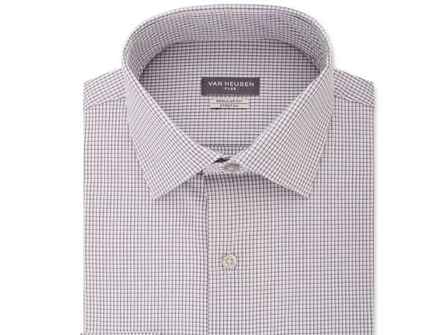 Van Heusen Men's Classic/Regular Fit Flex Stretch Check Dress Shirt Gray 15.5-34-35