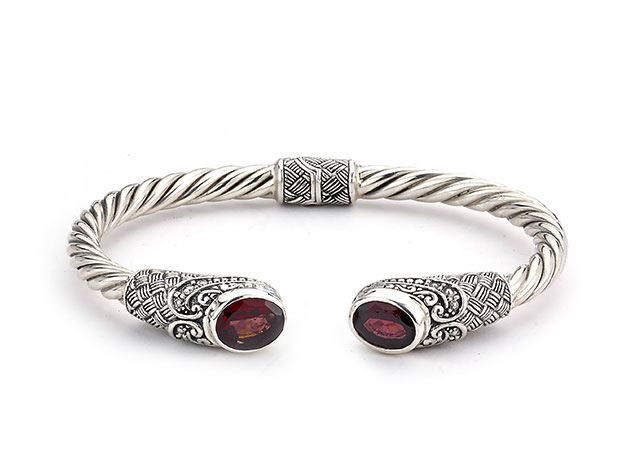 The Samuel B. Collection Garnet Goddess Bangle - Sterling Silver and 18k Gold