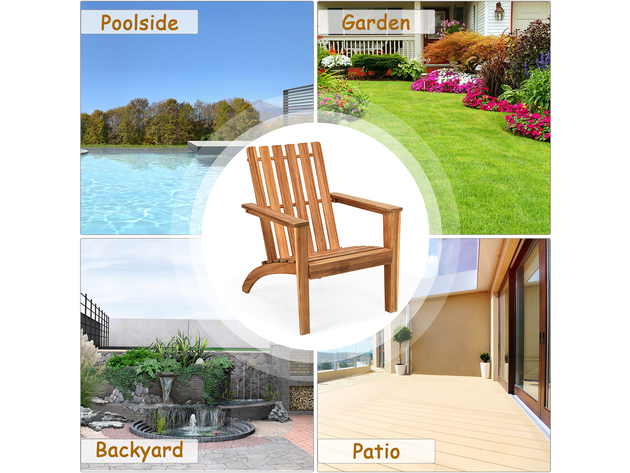 Costway Patio Acacia Wood Adirondack Chair Lounge Armchair Durable Outdoor Garden Yard