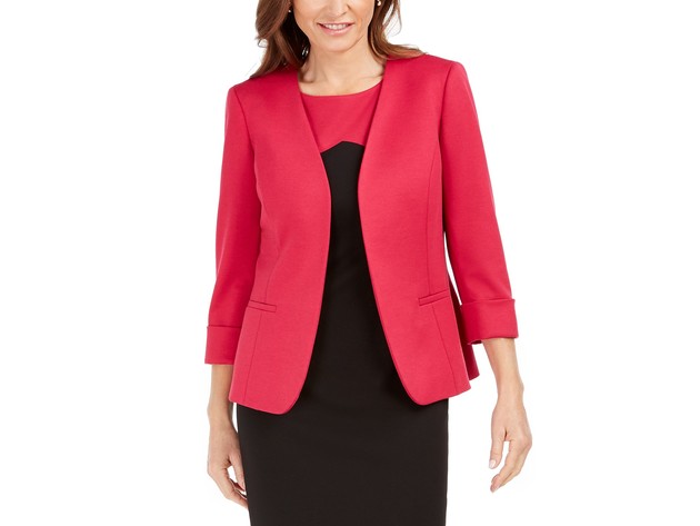 Kasper Women's Collarless 3/4-Sleeve Blazer Pink Size 14