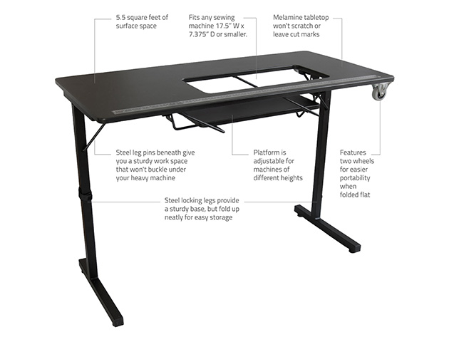 SewStation 101: Portable Folding Sewing Table (Black)
