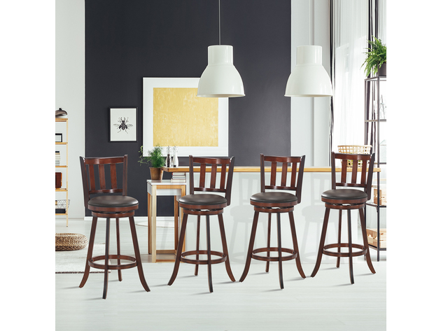Costway Set of 4 29.5'' Swivel Bar stool Leather Padded Dining Kitchen Pub Bistro Chair - Nut-Brown