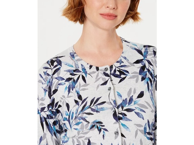 Karen Scott Women's Leaf-Print Cardigan Gray Size 2 Extra Large