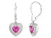 Lab-Created Pink Sapphire Dangling Heart Earrings 2.0 Carat (ctw) in Sterling Silver