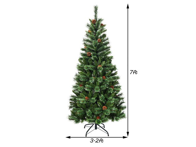 7 Foot Premium Artificial Christmas Tree Mixed Pine Needles w/ Pine Cones