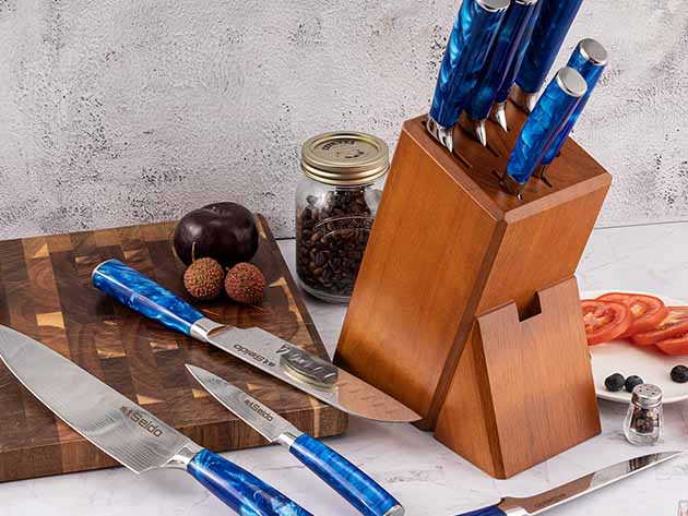 Imperial Blue Steak Knife Set - High Carbon Steel & Damascus