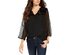 Style & Co Women's Mixed-Media Sheer-Sleeve Blouse Black Size Small