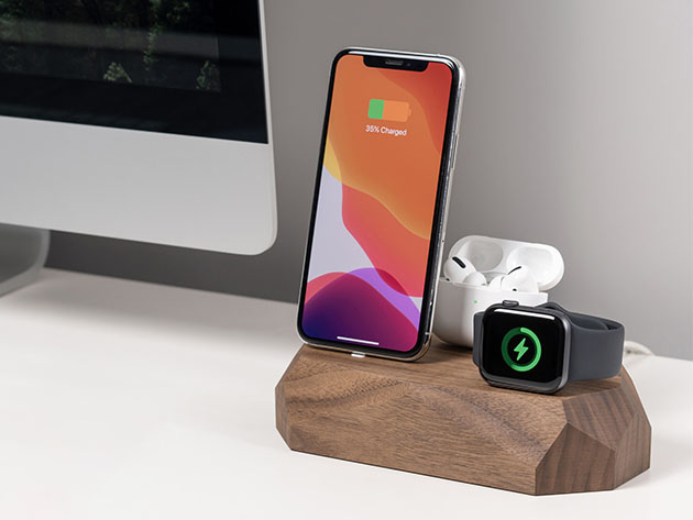 Triple Dock: 3-in-1 Apple Device Charging Station (Walnut Wood)