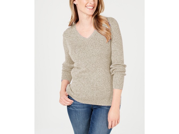 Karen Scott Women's Ribbed V-Neck Sweater Beige Size Extra Large