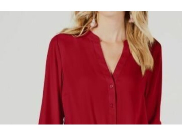 INC International Concepts Women's Twist-Front Button-Up Top Red Size XX Large