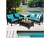 Costway 4PCS Patio Rattan Furniture Set Loveseat Sofa Coffee Table W/Turquoise Cushion