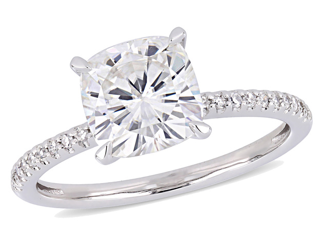 2.00 Carat (ctw) Synthetic Moissanite Engagement Ring in 14K White Gold with Diamonds 1/10 Carat (ctw I1-I2) - 7
