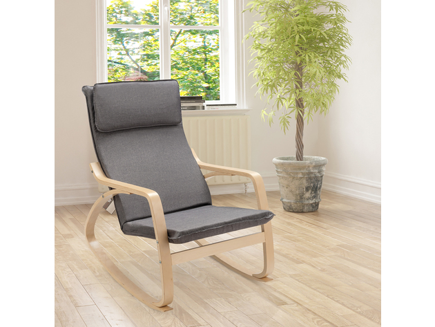 Costway Modern Bentwood Rocking Chair Fabric Upholstered Relax Rocker Lounge Chair - Gray