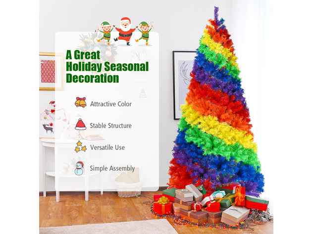 7 Foot Artificial Hinged Colorful Rainbow Full Fir Christmas Tree with 1213 Tips
