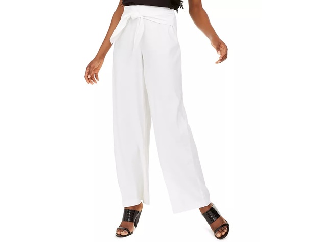 INC International Concepts Women's Wide-Leg Tie-Front Linen-Blend Pants White Size 4