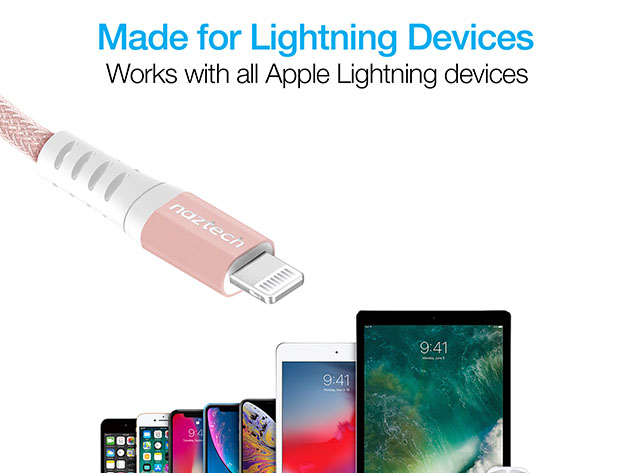 Naztech Braided 4Ft Fast Charge Lightning to USB-C Cable (Rose Gold/3-Pack)