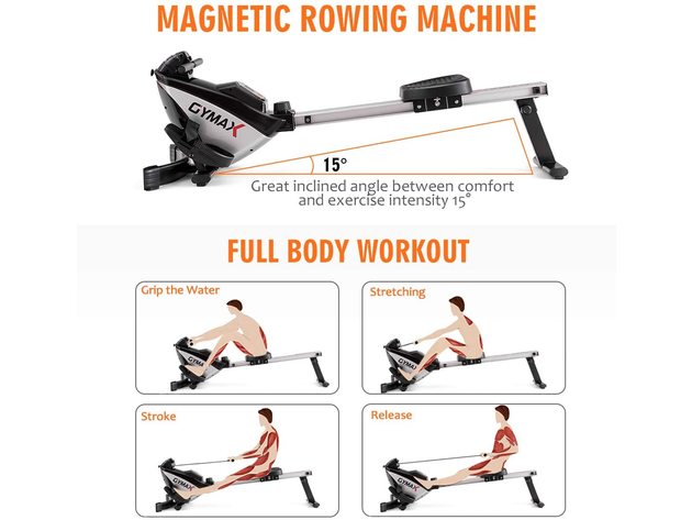 Goplus Magnetic Rowing Machine, Folding Rower with LCD Display and Adjustable Resistance, Exercise Cardio Fitness - Black