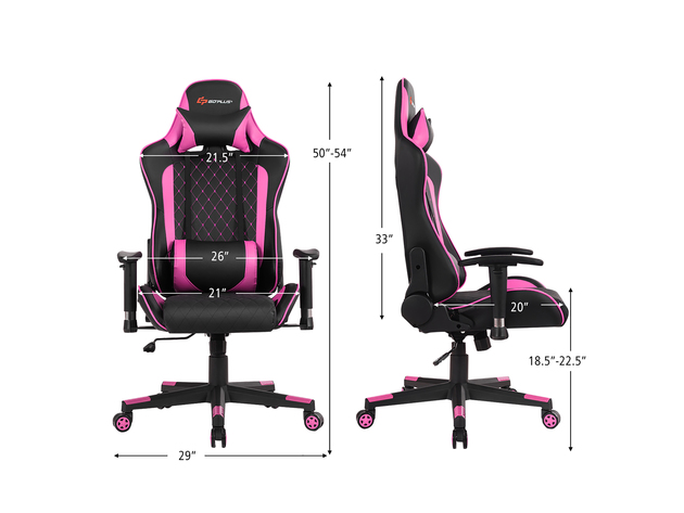 Goplus Massage Gaming Chair Reclining Racing Chair w/Lumbar Support and Headrest White\Blue\Pink\Red - Pink