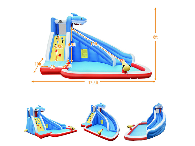 Costway Inflatable Water Slide shark Bounce House Castle Splash Water Pool Without Blower - Multicolor 