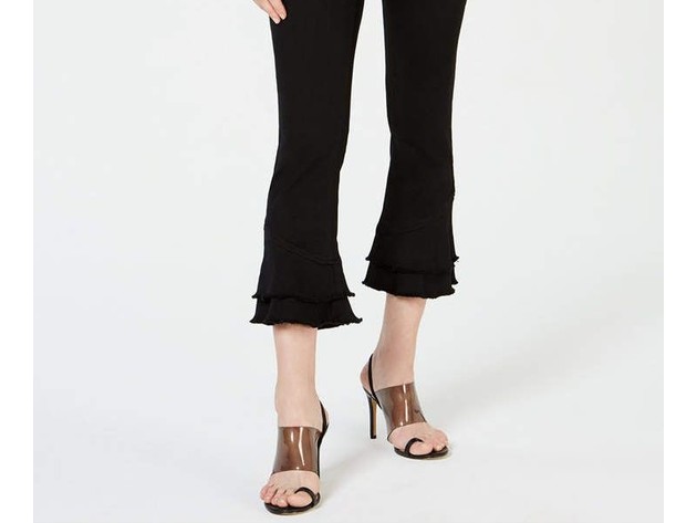 INC International Concepts Women's Double-Ruffle-Hem Ankle Jeans Black Size 8