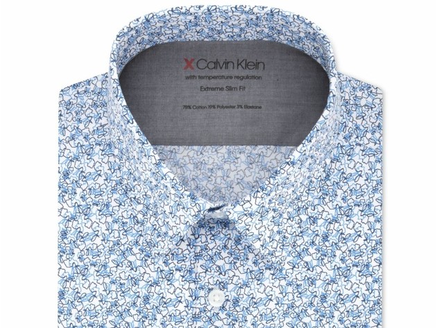 Calvin Klein Men's Extra-Slim Fit Stretch Dress Shirts Blue Size 15-32-33