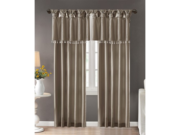 Madison Park Emilia Lined Faux-Silk Twisted Tab Window Panel With Shimmering Faux Silk and Lined Design, 50 Inch By 95 Inch, Pewter