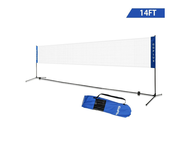 Costway Portable 14FT Volleyball Tennis Training Net w/ Carrying Bag - Blue
