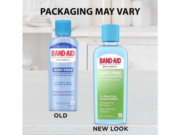 Band Aid First Aid Hurt Free Antiseptic Wash Treatment for Minor Cuts, Scrapes & Burns, 6 Fluid Ounce