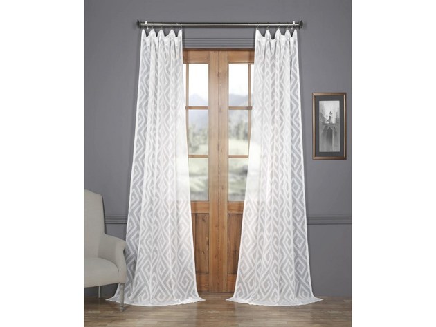Exclusive Fabrics & Furnishings Toulouse Key Patterned Sheer 50 Inch x 108 Inch Single Curtain Panel, Taupe for $19