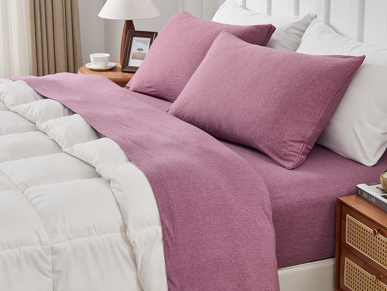 Kathy Ireland 4 Piece Heathered Jersey Knit Cotton Sheet Set (Full/Rose)