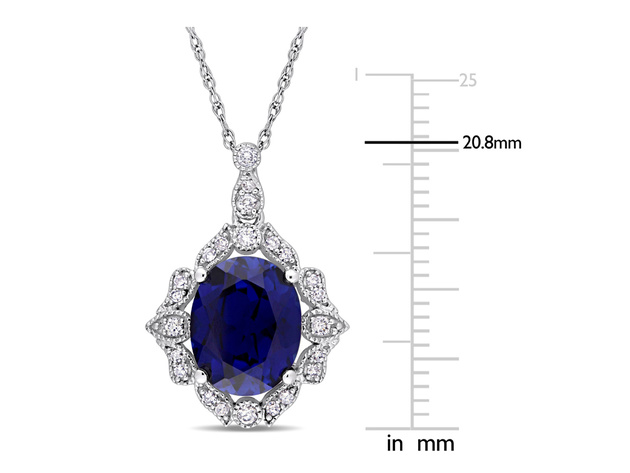 4.15 Carat (ctw) Lab Created Blue Sapphire Drop Pendant Necklace in 10K White Gold with Diamonds 1/6 Carat (ctw)