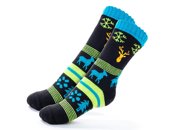 Extra Thick Winter Slipper Socks with Non-Slip Grip - Dark Reindeer Forest - Product Image