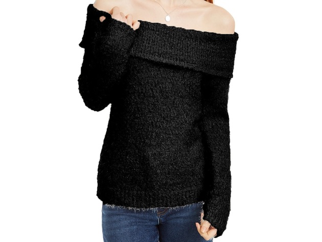 INC International Concepts Women's Chenille Cowl-Neck Sweater Black Size Large
